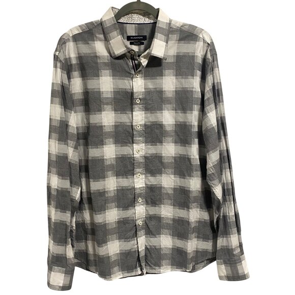 Bugatchi Gray Plaid Long Sleeve Button Up Shirt Men's‎ Size XL - Picture 1 of 10